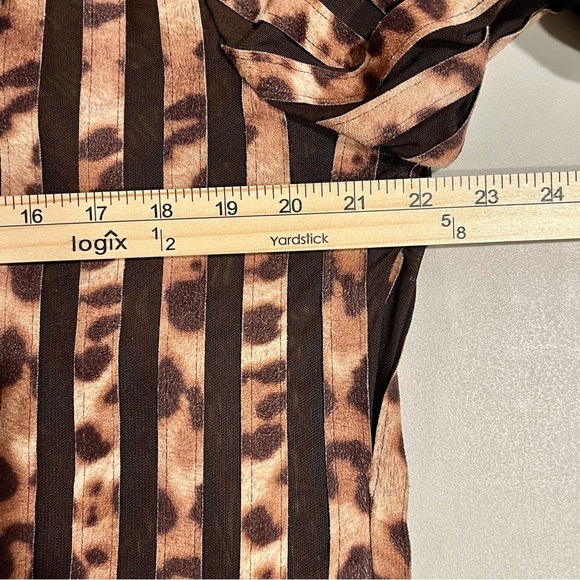 CHICOS TRAVELERS Sz 2 US L/12 Leopard Print Jacket Brown Suede Stripe Semi-Sheer - Picture 14 of 15